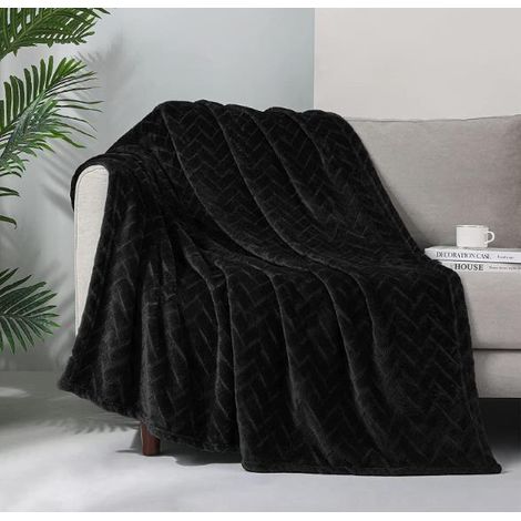 Couverture en polaire en peluche ,couverture de canapé taille queen, couverture décorative douce et moelleuse pour canapé- confortable et légère, noir, 127x152 cm (1/5)
