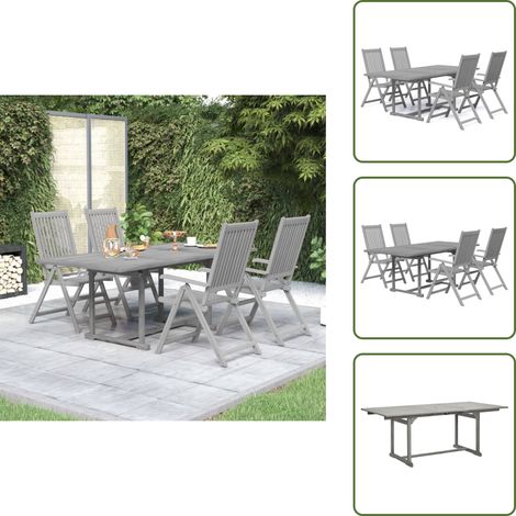 Ensemble à manger de jardin 5 pcs Bois d'acacia massif - Ensemble Salon De Jardin - Meubles De Jardin - Table Extensible - Chaise Ajustable - Acacia Massif (1/5)