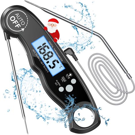 Thermometre Cuisine, Thermometre Cuisson Lecture Instantané avec 102cm Pliable Sonde, Rétroéclairage LCD & Aimant, Thermomètre Digital pour Cuisson, Viande, BBQ, Steak, Huile, Lait, Vin