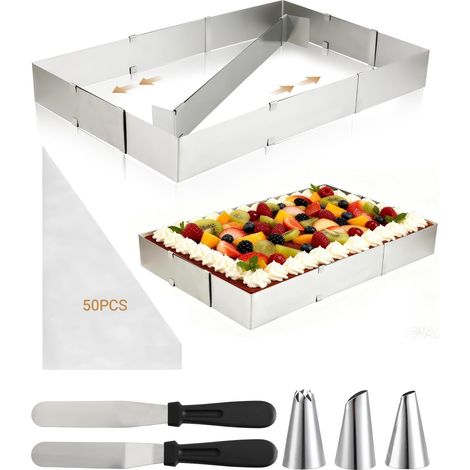 1 Cadre Pâtisserie Réglable, Acier Inoxydable, Séparateur Intégré, Spatule Et Poche À Douille, Pour Gâteau Maison