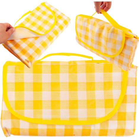 TG71411-1 Große Picknickdecke, Reise, Strand, wasserdicht, Picknickmatte, gelb kariert (1/5)