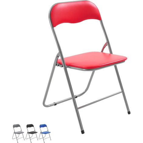 Sedia Pieghevole Imbottita Flash Rossa - Sedia slim salvaspazio con telaio in Metallo, Seduta in PVC e Piedi Antiscivolo - Misura aperta 44x47x82 cm (1/5)