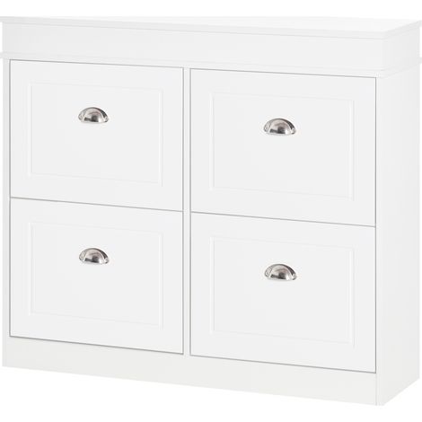 Meuble à chaussures 4 portes abattantes double niveau MDF Blanc 98x24x83 cm