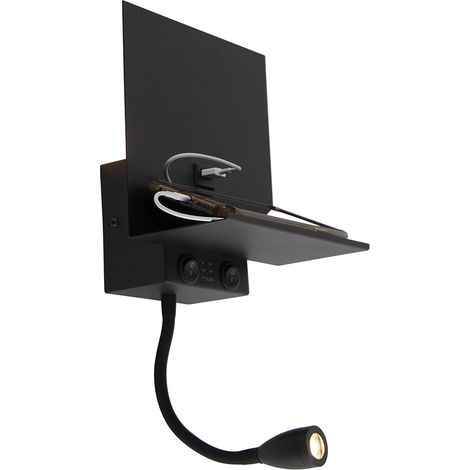 Smart Wall Light Black with USB and Flex Arm Incl. Wifi G9 - Flero (1/4)