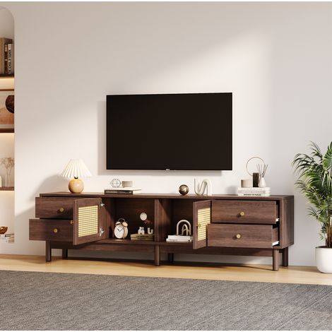 Mobile TV 180x35x44 cm in pannelli di legno marrone, con vano contenitore per soggiorno, FloraGrace (1/5)