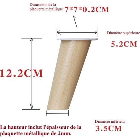 Stück Holzmöbelbeine Höhe: 12,2 cm Rund, konisch (geneigtes Design) Material: Massivholz Für Stühle, Tische, Schränke usw. (1/5)