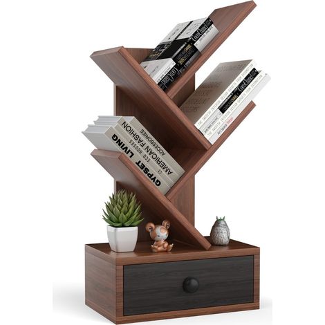 5-stufiges Baumregal mit Schublade - Braun, platzsparend