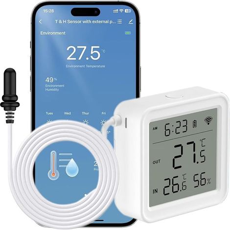 Capteur de température et d'humidité sans Fil pour l'intérieur et l'extérieur avec sonde Externe (Version Autonome avec sonde Externe) (1/5)