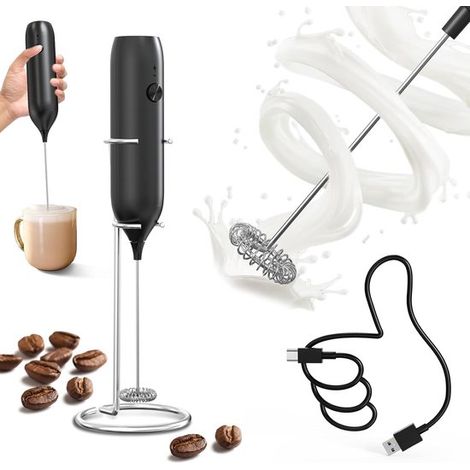 Montalatte elettrico con supporto, montalatte elettrico ricaricabile, montalatte manuale per cappuccino, caffè e latte macchiato - nero (1/5)