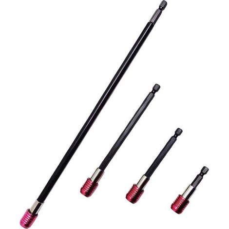 Kit d'extension pour foret, jeu de 4 mandrins magnétiques pour forets, mandrin hexagonal à dégagement rapide de 1/4 pouce, convient aux tournevis à percussion, clés à douille et pinces. (1/4)