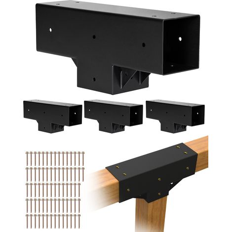Support de Pergola, Lot de 4, Support de Poteau Bois 92x92 mm, Kit Connecteur à 3 Voies Acier au Carbone, Forme T, avec Vis pour Poutres en Bois Standard Toit Plat, Banquet de Fête en Plein Air (1/5)