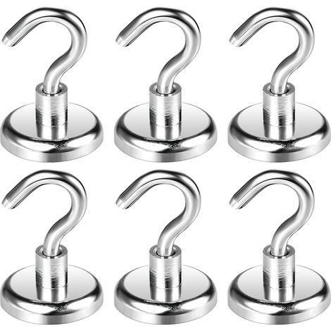 Crochets Magnetiques,6 Pièces Diamètre 32mm Fort lourd Crochets Aimants Néodyme, Aimants Puissants Crochets pour Cuisine, Salle de Bain et Extérieur (1/3)