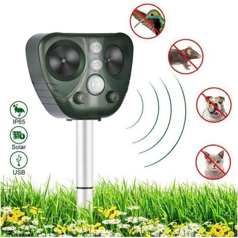 Repulsif Ultrason Chat, Repulsif Chat Ultrason Etanche IP66, Répulsif Chat Exterieur, Charge Solaire, Chargement USB (1/4)