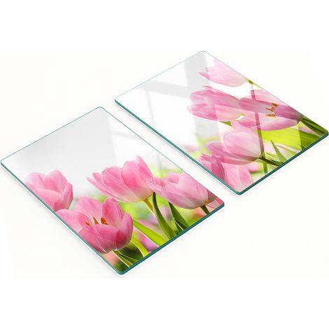 Taglieri da cucina in vetro con grafica di tulipani rosa, 2x40x52 cm (1/5)