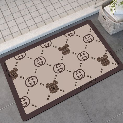 Tapis de sol en terre de diatomées, tapis de salle de bain absorbant et antidérapant, tapis de toilette, paillasson, tapis de salon, tapis doux de salle de bain, tapis ours blanc style Chanel à séchag (1/5)