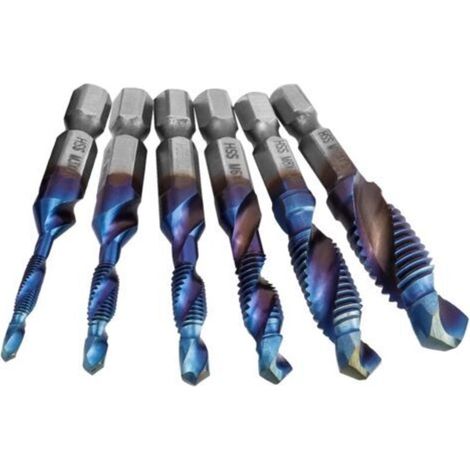 Jeu de 6 Forets de Taraudage Taraud Conique Filetage à Tige Hexagonale Taraud Filetage Métrique M3-M10 Tarauds à Goujure Hélicoïdale en Acier Rapide Outil de Taraudage pour Métal Bois Plastiqu (1/5)