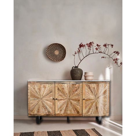 Sunet - Buffet en bois massif et marbre blanc 160 cm (1/5)