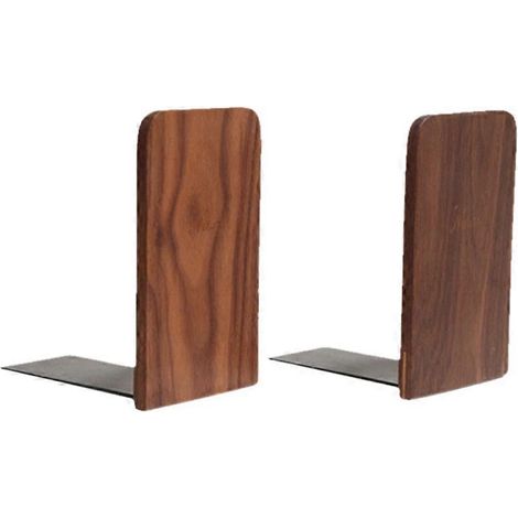 Lot de 2 serre-livres en noyer noir, supports pour livres et magazines, présentoir pour bureau et école - Tête carrée-8x13cm (1/2)