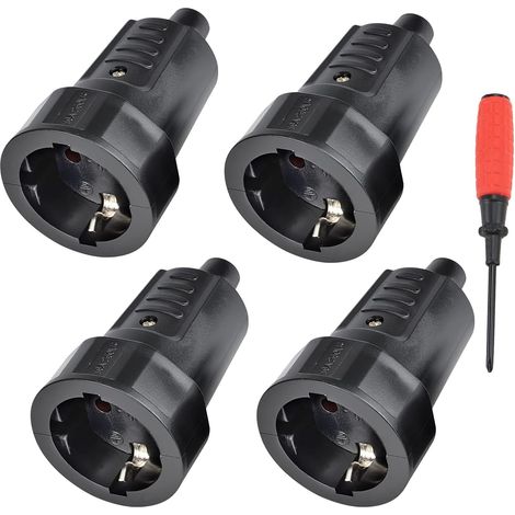 Fiches Schuko, 4 x Fiche electrique femelle noire, 250V/16A, IP44 Prise Fiche Femelle Noir en Caoutchouc Prises de Courant Étanches 3.7KW (1/5)
