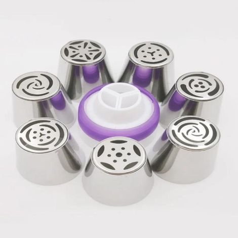 Kit adaptador para pastelería Tulip con 7 boquillas, acero inoxidable.