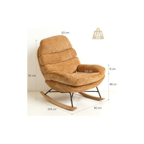 Fauteuil à bascule jaune rembourré avec pieds en acier et patins en bois pour salon chambre et véranda (1/5)