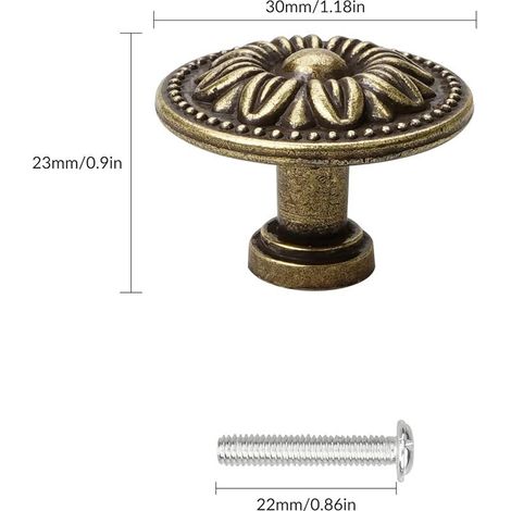Vintage Schranktürknöpfe, 8 Stück, 30 mm Küchenschrankgriffe, Küchentürgriffe, Möbelgriffe mit 8 Schrauben (1/4)