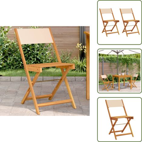 Chaises de bistrot lot de 2 beige bois d'acacia massif et tissu - Chaise De Jardin - Chaise Bistro - Mobilier De Jardin - Jardin - Terrasse (1/5)