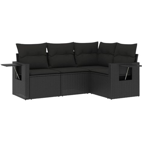 vidaXL Set Divani da Giardino 4 pz con Cuscini Nero in Polyrattan (1/5)
