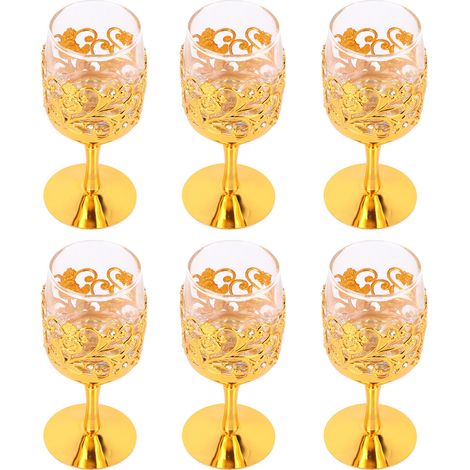 Six verres à vin en métal, à col rond, résistants aux chocs, avec poignées, design en relief, adaptés aux bars à domicile. (1/5)
