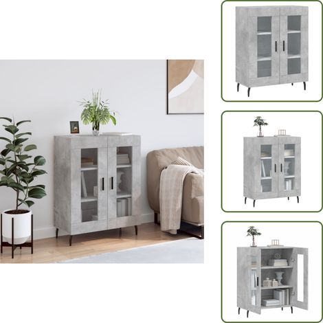 The Living Store Credenza Grigio Cemento 69,5x34x90 cm in Legno Multistrato - Credenza in vetro