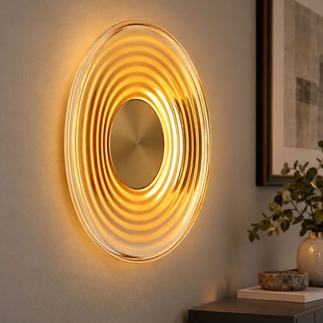 Lampada da parete a LED, lampada da camera da letto con motivi decorativi, ottone e vetro, D 30 cm (1/5)