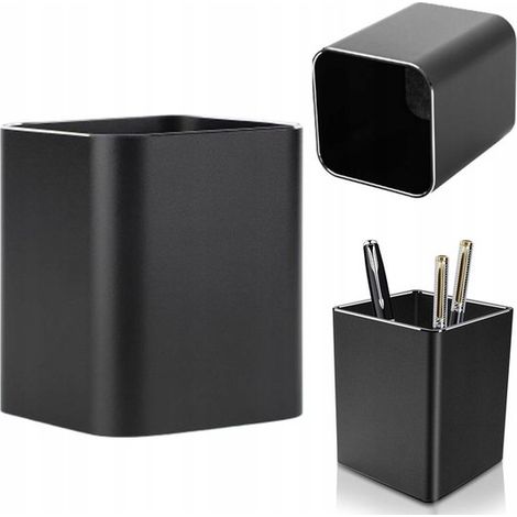 Portapenne quadrato in lega di alluminio, 80 x 80 x 95 mm, nero, base antiscivolo, grande capacità, resistente alla ruggine e alla corrosione. (1/5)