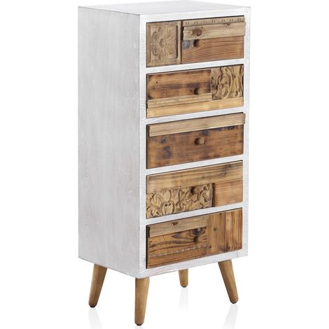 Commode blanche avec façade en bois naturel recyclé (1/4)