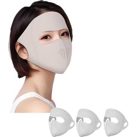 Lot de 3 masques intégraux de protection solaire pour femme après traitement de beauté au laser, masque intégral pour couvrir les allergies faciales, lavables et réutilisables
