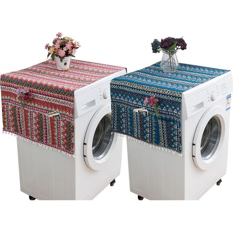 Housse Machine à Laver avec Poches, Housse Machine à Laver Top, Housse Anti-Poussière pour Réfrigérateurs Machines à Laver Sèche-Linge, 2 Pièces 55 x 130 cm (Rouge et Bleu) (1/5)