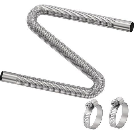 Tuyau d'échappement Acier Inoxydable, 25 mm x 100 cm Tuyau d'Echappement de Voiture Flexible pour Générateurs Chauffage Diesel Chauffage de Stationnement, avec 2 Colliers de Serrage (1/5)