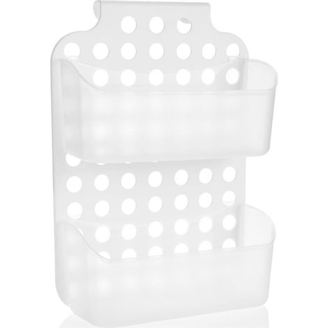 Cesta de ducha con 2 compartimentos, cestas colgantes regulables en altura, estante de ducha colgante flexible (1 pieza, 36x25cm blanco) (1/5)