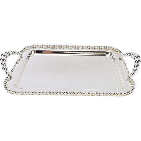Plateau de service rectangulaire argenté multifonction, double poignée, pour bijoux, dessert, thé de mariage, fête et banquet (1/5)