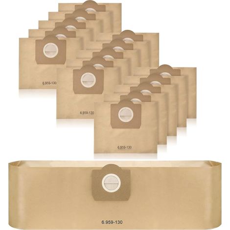 Sacs Droits Aspirateur, 15 Pièces Sacs Filtre Papier de Rechange pour Aspirateur, Sac à Poussière Compatible avec Karcher WD3 6.959-130.0, pour Karcher WD3, MV3, A2201, 2204, 2504, 2554, 2251, 2604 (1/5)