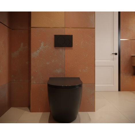 LANERI Stand-WC Bent Rim – Spülrandlos – Ohne Brida – Schwarz Matt – Wandbündig – Rundes Design – Soft-Close WC-Sitz (1/5)
