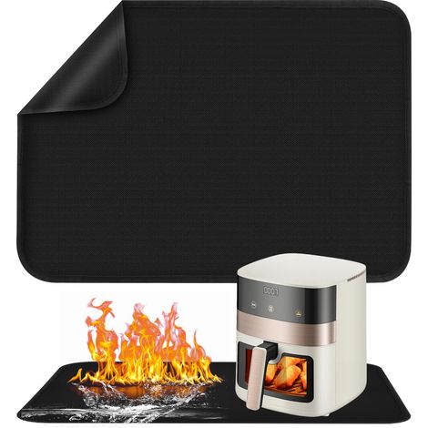 Tapis ignifuge, 60 x 80 cm, en silicone ignifuge, pour plateau de table, tapis résistant à la chaleur pour friteuse à air, antidérapant, étanche pour friteuse à air, machine à café, micro-ondes (noir) (1/5)