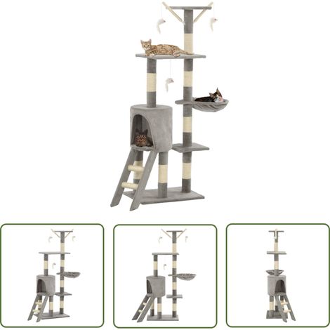 INLIFE Arbre à chat avec griffoirs en sisal 138 cm Gris (1/5)
