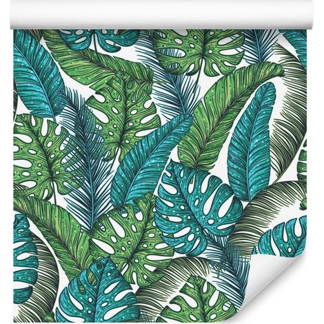 Carta da parati con foglie di Monstera, ideale per soggiorno e camera da letto, 50x1000 cm. (1/5)