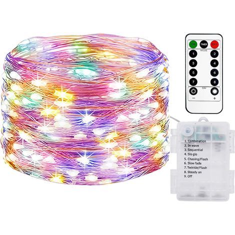 Lot de 1 Guirlande Lumineuse a Pile, 10M 100LED Guirlande Led à Pile avec Télécommande 8 Modes Fonction Minuterie Etanche, Multi-Colore (1/5)