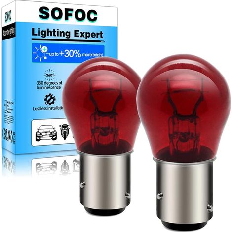 Red Car Brake Light 12V 21/5W BAW15D 150° Offset Pins Double Contact S25 Direct Connection 2 Pieces (1/5)