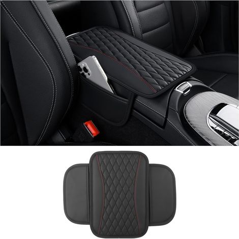Coussin d'Accoudoir Voiture,Coussin Accoudoir en Microfibre Cuir avec 2 Poches de Rangement Voiture,Accessoire Voiture Interieur Housse Accoudoir Voiture pour La Plupart des Véhicules (Noir)