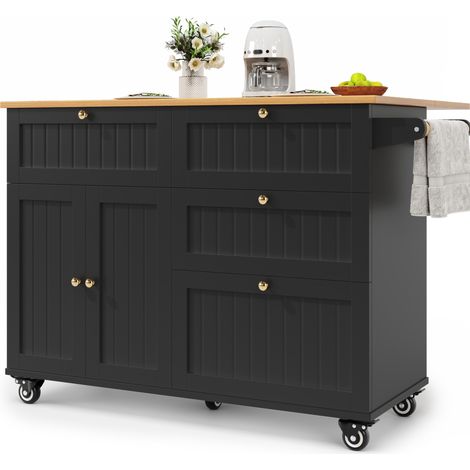 CHICFURN Isola cucina 133 x 70 x 88 cm in MDF nero, carrello con piano pieghevole (1/5)