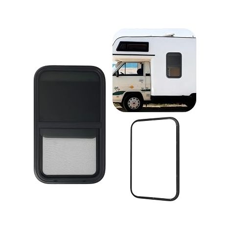 Fenetre Camping Car avec Moustiquaire Vitrage Trempé Fenêtre Camping Car Fenêtre Coulissante Pour Camping-Cars Noir Fenêtres pour Camping-Cars, Caravane, Véhicule Modifié (450 x 750mm) (1/5)