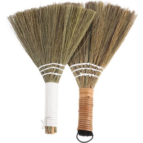 Lot de 2 balais à main en paille avec poignée ergonomique pour un (1/5)