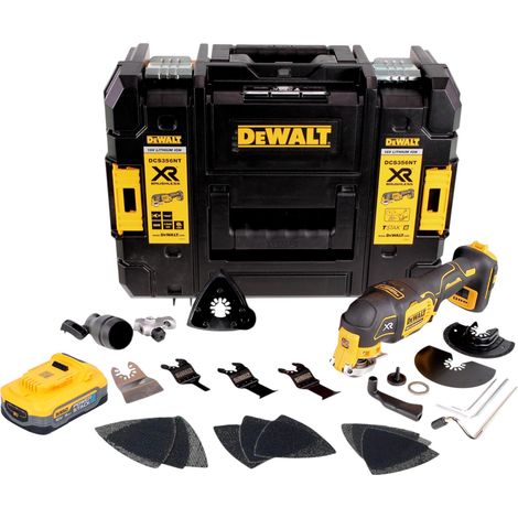 Multitool a batteria DeWalt DCS 356 NT 18 V brushless + 1 batteria Powerstack da 5,0 Ah + 20 accessori + TSTAK - senza caricabatterie (1/5)